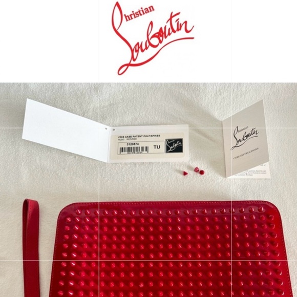 Christian Louboutin Red patent cris spiked leather Pouch for I pad or much more! - Picture 14 of 14